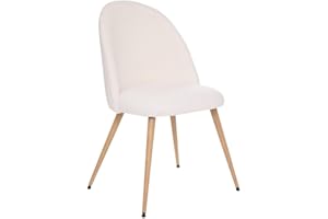 ATMOSPHERA CREATEUR D'INTERIEUR Atmosphera Créateur d'Intérieur - Chaise Slano Bouclette Blanc - Pieds Effet Bois Clair - Confortable Coussin Intégré - Salon, Cuisine, Bureau