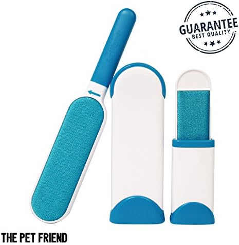 Pet Fur Remover with Self-Cleaning Base, Double-Sided Adhesive Fur Wizard Brush Removes Effortlessly Lint &amp; Hair Cat/Dog from Clothes &amp; Furniture, Blue Travel Size Included! [1-Year Warranty]