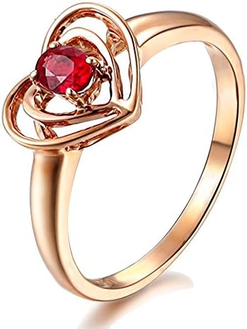 Valentine's Day Gif Fine Jewelry Soulmate Gemstone Ruby 14K Rose Gold Heart Shape Wedding Engagement Band Ring Set