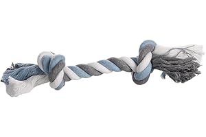 Flamingo Jouet Chien – Jim Corde avec 2 Nœuds Bleu – S 22×5×4,5 cm – Coton – Format Chiot – Soin Dentaire