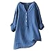 Produktbild LUGOW Langarmshirts Blusen Damen T Shirt Online Sale Tuniken Sweatshirt T-Shirt Bluse Tunika Pullover Einfarbig Langen Ärmeln Button-Down-Oberteile(X-Large,Blau)