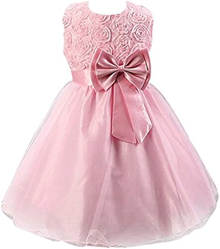 JXUFUFOO Girls Flower Dresses Tutu Bridesmaid Wedding Ceremony Party Prom,Pink,3-4 Years Old