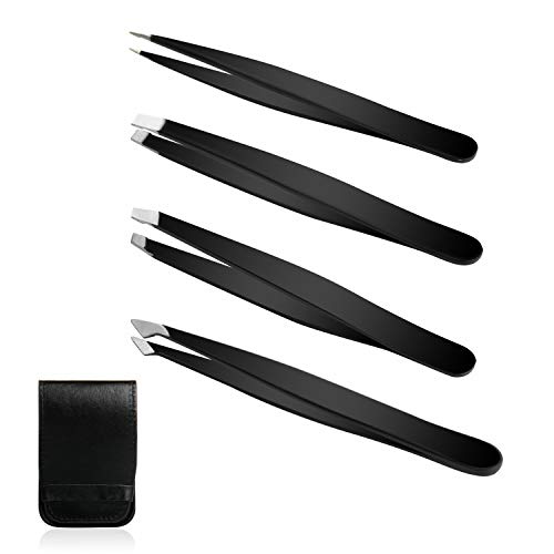 Augenbrauen Pinzetten Set, 4tlg Pinzette Set aus 100% profi rostfreiem Edelstahl für präzises Augenbrauenzupfen, Haarentferner für eingewachsene Haare, Schönheitswerkzeug für Frauen und Männer