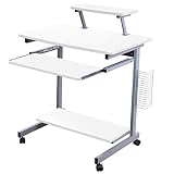 Harima - Mesa Esquinera para Ordenador Mueble Torre Escritorio Oficina Capilano Profesional en color Blanco con estante extraíble para el teclado Inicio PC de escritorio con Ruedas