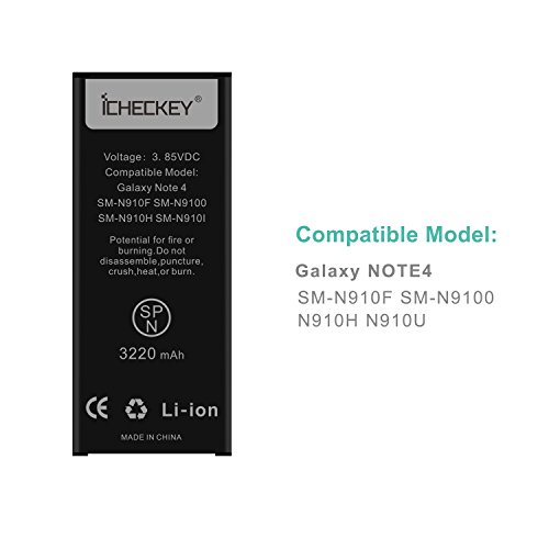 ICHECKEY 3220mAH Batterie Interne pour Samsung Galaxy Note 4 Batterie EB-BN910BBE d origine de Lithium-ION Remplacement SM-N910F SM-N9100 SM-N910H SM-N910N sans NFC