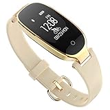 XYQS Bluetooth Smart Armband Fitness Tracker Schlaf Überwachung Sitzende Erinnerung Dame Sportuhr Wasserdichte Drahtlose Intelligente Uhr für IOS Android Geschenk (Farbe : Gold)