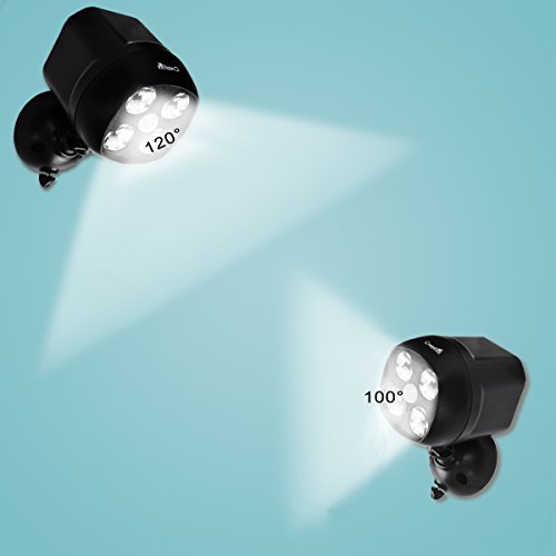 CrazyFire Wireless 600 Lumen Spotlight,4 LED Battery Operated Security Light,IP65 Waterproof PIR Motion Sensor Outdoor Indoor Wall Light Lamp for Home Garage Patio Entrance Garden Yard (Black)