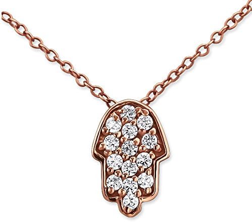 Kate Benson Crystal Hamsa Hand of Fatima Sterling Silver with Rose Gold Plating Necklace by