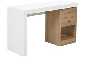 Vente-unique-Escritorio Extensible - 2 cajones y 1 Estante - Blanco y Natural - Evan