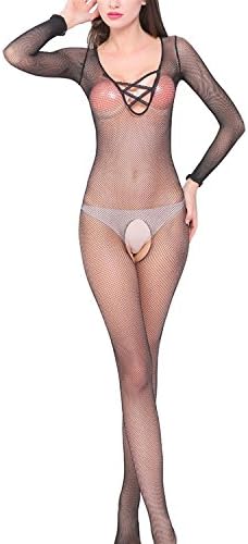 SAIBANG Women’s Floral Lace Up Sheer Crotchless Bodystocking Sexy Fishnet Hosiery Lingerie ree Size Bodysuit
