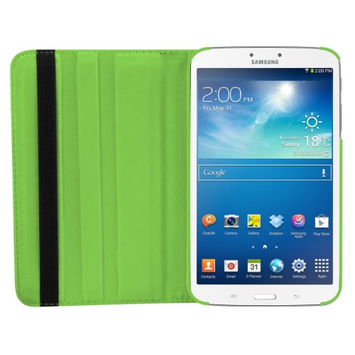 3in1 Set: kwmobile Hülle für Samsung Galaxy Tab 3 8.0 T3100 – 360° Standfunktion Case Tablet Schutzhülle Kunstleder – Smart Cover Tabletcase Grün + Folie, kristallklar + Stylus, Schwarz - 4