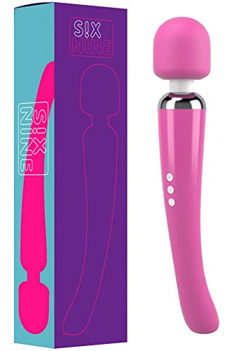Masajeador Eléctrica Recargable Wand Massager - Grande - Con 20 patrones de vibración y 8 velocidades - Carga por USB - de Six Nine (Rosado)