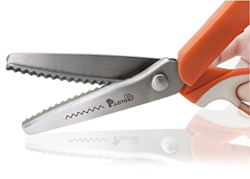 Zackenscheren, P.LOTOR Stoffschere Zickzackschere für Stoffe Schneiderschere mit Komfortgriff 24cm/9,3 Inches(Gezähnt-Orange) - 9