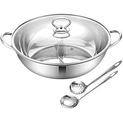 Chinois De Cuisine - Fondue Chinoise, Casserole Vapeur Hot Pot en Acier Inoxydable Shabu avec Séparateur pour Cuisinière À Gaz À Plaque De Cuisson À Induction, Acier Inoxydable