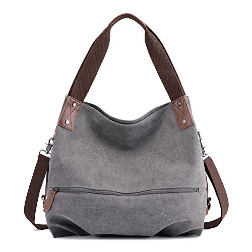 Bolso de Mano Laqiya, Bolsos Grandes de Lona Bolsos de Lona para Mujeres Bolsos Hobo Bolsos (Gris)