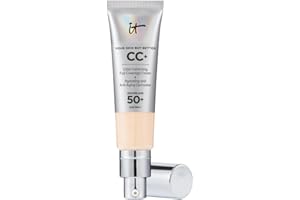 IT Cosmetics, Crème CC+ Anti-Âge Your Skin But Better, Haute Couvrance, Waterproof, Enrichi en Peptides, Collagène & Vitamines, Fini Naturel
