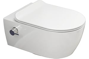 SSWW WC-douche suspendu sans bride avec buse intégrée et robinet, fonction bidet Taharet, revêtement nano, abattant softclose, eau chaude et froide, profondeur de chasse 52 cm designmoderne