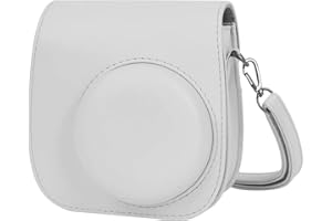 LIRDDY Kameratasche für Fujifilm Instax Mini 12, Sofortbildkamera-Tasche - PU-Leder mit Tasche und Schulterriemen(Clay White)