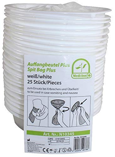 25 Pieza Bolsa de refracción con Boquilla Medi-INN Bolsas de mareo Bolsa de vomitar Bolsa para residuos