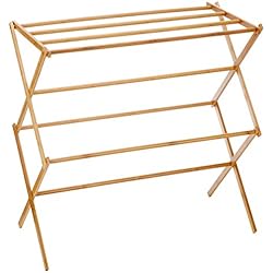 Relaxdays 10017158 Porte-Serviettes pliant en Bambou HxlxP : 73 x 74 x 36 cm séchoir linge pliant support pliable en bois avec 8 barres de séchage serviteur de chambre pour vêtements serviettes de bain, nature