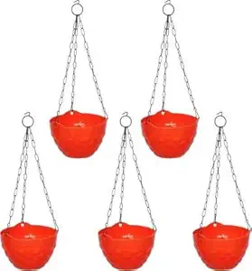 EaglesFord Plastic Diamond Hanging Pot| Orange| 8 in| 5 Pieces