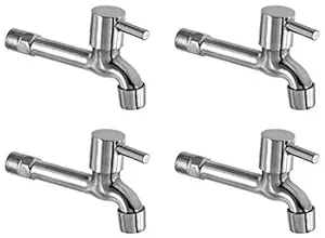 Jagger Turbo Stainless Steel Long Body taps for Bathroom and Kitchen taps with Chrome Finish and Quarter Turn Fitting (Free Wall Flange and Teflon Tape) Set of 4