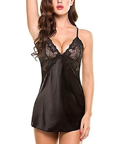 CBValleyol Sexy Lingerie Tenue Femme Erotique Nuisette sous Vetement Lingerie en Dentelle Robe (FR 38(Taile Fabricants:M), Noir)