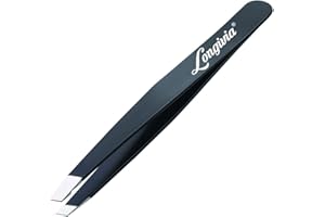 Pinza de Cejas Antideslizante Punta Inclinada Longivia® en Acero Inoxidable - Pinzas de Depilar Profesionales para Depilacion de Precision Muyer y Hombre - Depiladora Facial - Tweezer