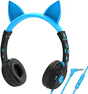 Kids Headphones, iClever Wired Headphone with Microphone for Boys, Adjustable 85dB/94dB Volume Control Foldable On-Ear Headphone for Children Boys Girls for iPad/Fire Tablet/Smartphones,Blue