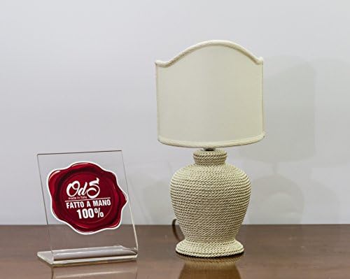 Abajur lamp ceramic with a curved cotton rope exterior finish. Made in Italy. Height 34 cm