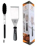 Hoomies France Kit d'accessoires Barbecue Pince et Spatule de Cuisine Professionnelles Acier INOX Antidérapant XL Barbecue BBQ Viandes Salade - avec Boîte - Gravé au Laser
