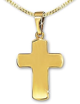 CLEVER SCHMUCK-SET Goldener Anhänger schlichtes Kreuz 16 mm breite Balken, leicht gewölbte Form hochglänzend poliert...