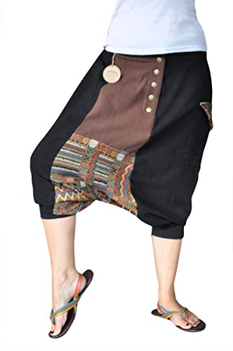 virblatt kurze Haremshose Muster Einheitsgröße S - XL Herren Aladinhose aus Baumwolle mit 2 Taschen alternative Kleidung- Sorgenfrei