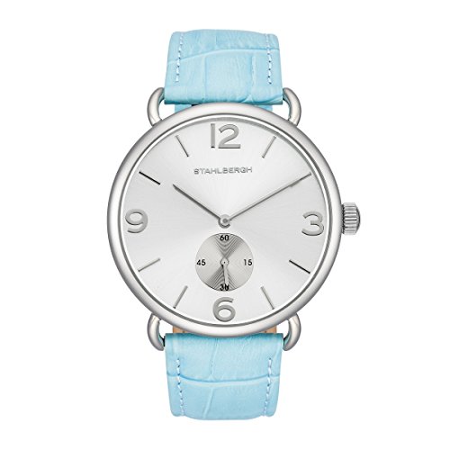 Stahlbergh Lillesand Damenuhr Quarzuhr Edelstahl silber/silber 5 ATM Präzisions-Quarzwerk dezentrale Sekunde Lederarmband hellblau - Echtleder-Armband Armband-Uhr analog Stahlbergh Lillesand Damenuhr Quarzuhr Edelstahl silber/silber 5 ATM Präzisions-Quarzwerk dezentrale Sekunde Lederarmband hellblau - Echtleder-Armband Armband-Uhr analog