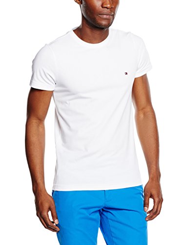 Tommy Hilfiger 867896625100 - T-shirt - Uni - Manches courtes - Homme - Blanc (Classic White) - Medium (Taille fabricant:...