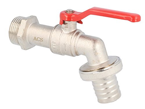 Zapfhahn Auslaufhahn Auslaufventil Kugelauslaufventil 1" Wandanschluss, Griff rot, messing vernickelt