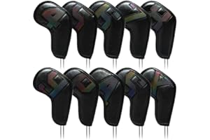 Lipeed Golf Eisen Schlägerhauben, PU Leder Golf Eisen Cover Wasserdicht, Nummer Golf Eisen Schläger Abdeckung, Schlägerkopfhüllen für Eisen Schlägerhauben Golfzubehör - 10 STÜCKE, Black Colorful