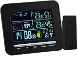 Funk-Außensensor mit 433-MHz-Technologie: Reichweite 60 m z.B. für Balkon, Garten oder Terrasse • Großes, übersichtliches LCD-Farbdisplay mit Beleuchtung: 12,8 x 8 cm • Umschaltbare Zeitanzeige: 12-/24-Stunden-Format • Bedienelemente auf der Vorder- und Rückseite • Stromversorgung Außensensor: 2 Batterien Typ AAA / Micro (bitte dazu bestellen) • Maße Außensensor: 4 x 9 x 2,2 cm, Gewicht (ohne Batterien): 30 g