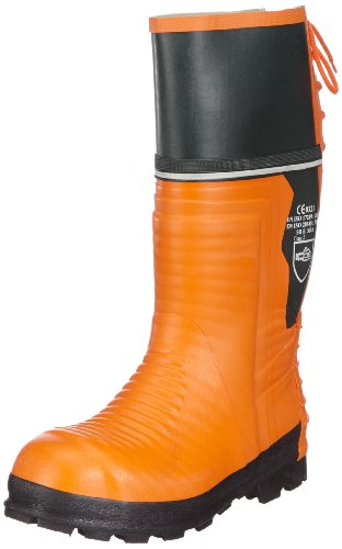 Schnittschutz-Gummistiefel, Schnittschutzklasse 2 (=24m/s), CE 0321, EN ISO 20345, Farbe: orange, verschiedene Größen
