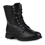  Damen Schnürstiefeletten Boots Camouflage Stiefeletten Leder-Optik Schnür Übergrößen Schuhe 121963 Schwarz Camargo 38 Flandell