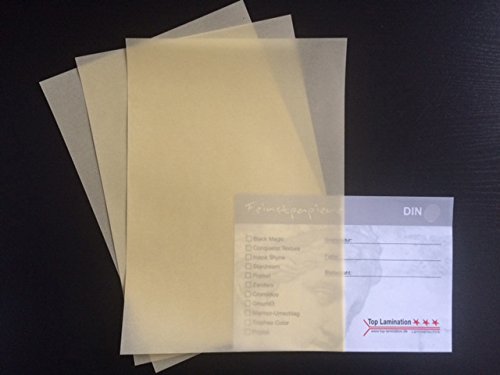 Top Lamination 50 Blatt DIN A6 Transparentpapier gelb/creme 100g/m² exzellente Durchsicht, sehr gute Qualität, mögliche Verwendung: Einladungen, Visitenkarten, Einlegeblätter für Alben, Fotoalben, Fensterbilder, Bastelarbeiten und vieles mehr