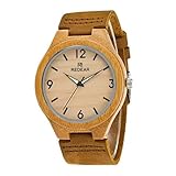 JIANGJIE Holz Uhren Männer Frau Armbanduhren Mit Natürlichem Sandelholz Lederriemen Schwarz Hypoallergen Nachhaltig Handgefertigt Geschenkbox Paket,Women