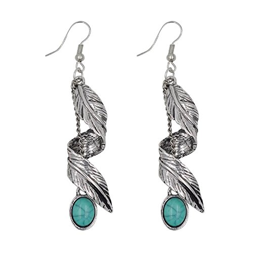 Qifumaer Vintage Turquoise Earrings Bohemian Style Metal Long Earrings Women Girls(Silver)