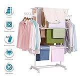 NEWTECK Séchoir à Linge Vertical en Plastique avec Roues et 4 Niveaux Doubles. Étendoir Pliable et Extensible pour intérieur et extérieur, avec Support pour Petits Articles et 15 mètres d'étendage.