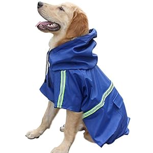 Chubasquero para perro grande ajustable a prueba de agua, ropa ligera para mascotas, poncho con tira reflectante (azul oscuro, L)