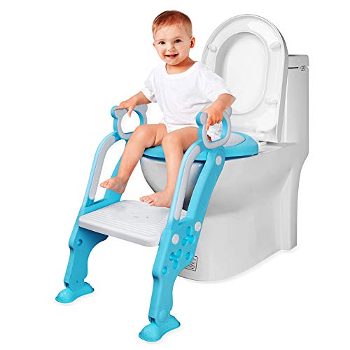 AiKiddo Aseo Escalera Asiento Escalera del tocador de niños Asiento para WC con Escalón plegable Orinal Formación (azul claro)