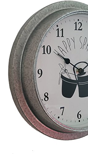 Wanduhr aus galvanisiertem Edelstahl – Motiv : Gießkanne – Ideal für Drinnen und Draußen – Durchmesser 30cm - 2