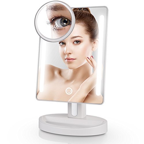 Miusco Make-up-Spiegel mit led Beleuchtung,Touch-Schalter Kosmetikspiegel, Beleuchtet Schminkspiegel,Ultra-High Falterbar Definition Standspiegel, mit 10 X Vergrößerungsfleck