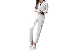 DAIHAN Mujer Blazer Y Pantalones Dos Piezas Set Conjunto Formales Ajuste Delgado Chaquetas Manga Larga Slim Fit Chaqueta de Traje Pantalones Largos,Traje Casual Oficina