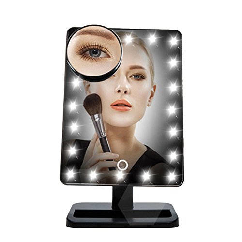 URAQT Makeup Spiegel mit Beleuchtung, 20 LEDs Profi Kosmetikspiegel Schminkspiegel Tischspiegel Standspiegel, 180 Grad freie Rotation Batteriebetrieben